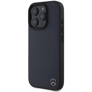 Etui Mercedes MB Wood Imitation Leather MagSafe na iPhone 16 Pro Max - granatowe