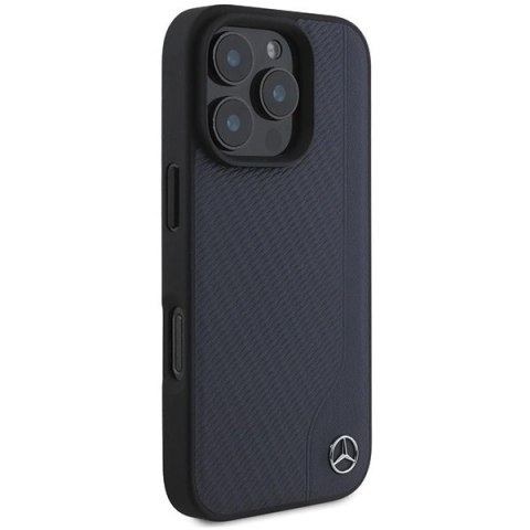 Etui Mercedes MB Wood Imitation Leather MagSafe na iPhone 16 Pro Max - granatowe Etui Mercedes MB Wood Imitation Leather MagSafe na iPhone 16 Pro Max - granatowe