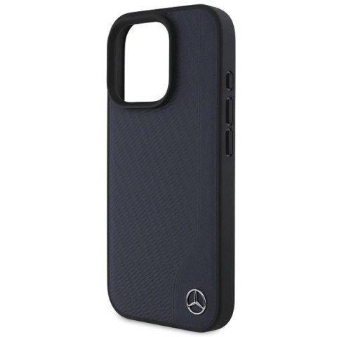Etui Mercedes MB Wood Imitation Leather MagSafe na iPhone 16 Pro Max - granatowe Etui Mercedes MB Wood Imitation Leather MagSafe na iPhone 16 Pro Max - granatowe