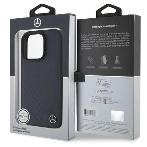 Etui Mercedes MB Wood Imitation Leather MagSafe na iPhone 16 Pro Max - granatowe Etui Mercedes MB Wood Imitation Leather MagSafe na iPhone 16 Pro Max - granatowe