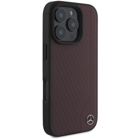 Etui Mercedes MB Wood Imitation Leather MagSafe na iPhone 16 Pro - czerwone Etui Mercedes MB Wood Imitation Leather MagSafe na iPhone 16 Pro - czerwone