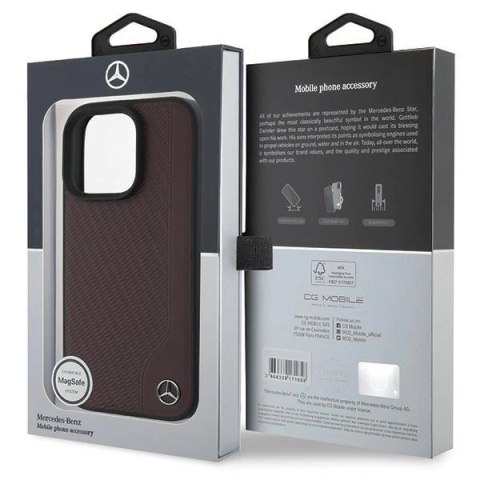 Etui Mercedes MB Wood Imitation Leather MagSafe na iPhone 16 Pro - czerwone Etui Mercedes MB Wood Imitation Leather MagSafe na iPhone 16 Pro - czerwone