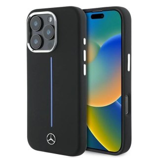 Etui Mercedes Silicone Blue Stripe MagSafe na iPhone 16 Pro Max - czarne