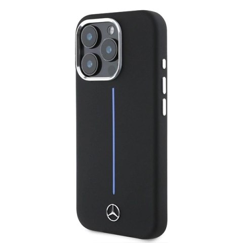 Etui Mercedes Silicone Blue Stripe MagSafe na iPhone 16 Pro Max - czarne Etui Mercedes Silicone Blue Stripe MagSafe na iPhone 16 Pro Max - czarne