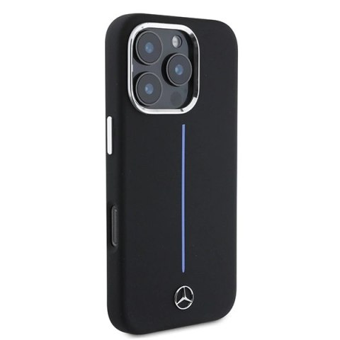 Etui Mercedes Silicone Blue Stripe MagSafe na iPhone 16 Pro Max - czarne Etui Mercedes Silicone Blue Stripe MagSafe na iPhone 16 Pro Max - czarne