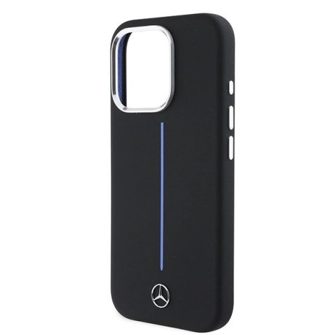 Etui Mercedes Silicone Blue Stripe MagSafe na iPhone 16 Pro Max - czarne Etui Mercedes Silicone Blue Stripe MagSafe na iPhone 16 Pro Max - czarne
