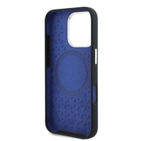 Etui Mercedes Silicone Blue Stripe MagSafe na iPhone 16 Pro Max - czarne Etui Mercedes Silicone Blue Stripe MagSafe na iPhone 16 Pro Max - czarne