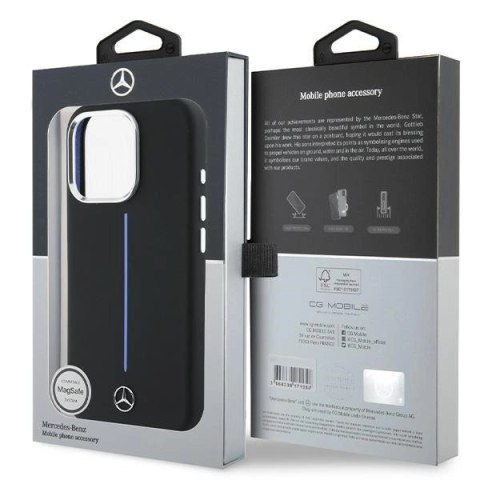 Etui Mercedes Silicone Blue Stripe MagSafe na iPhone 16 Pro Max - czarne Etui Mercedes Silicone Blue Stripe MagSafe na iPhone 16 Pro Max - czarne