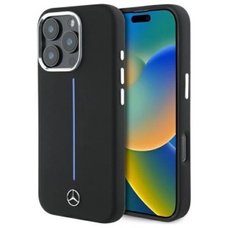 Etui Mercedes Silicone Blue Stripe MagSafe na iPhone 16 Pro - czarne