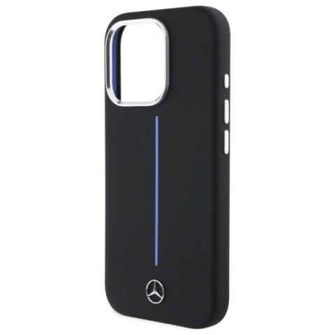 Etui Mercedes Silicone Blue Stripe MagSafe na iPhone 16 Pro - czarne Etui Mercedes Silicone Blue Stripe MagSafe na iPhone 16 Pro - czarne
