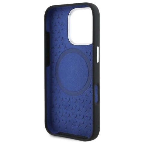 Etui Mercedes Silicone Blue Stripe MagSafe na iPhone 16 Pro - czarne Etui Mercedes Silicone Blue Stripe MagSafe na iPhone 16 Pro - czarne