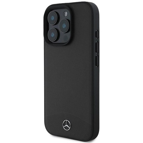 Etui Mercedes Textured And Plain Leather MagSafe na iPhone 16 Pro - czarne Etui Mercedes Textured And Plain Leather MagSafe na iPhone 16 Pro - czarne