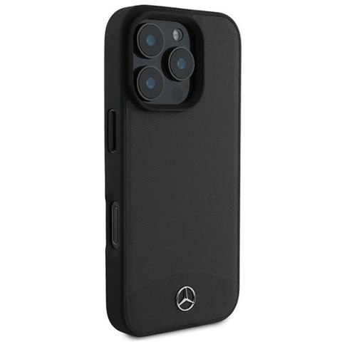 Etui Mercedes Textured And Plain Leather MagSafe na iPhone 16 Pro - czarne Etui Mercedes Textured And Plain Leather MagSafe na iPhone 16 Pro - czarne