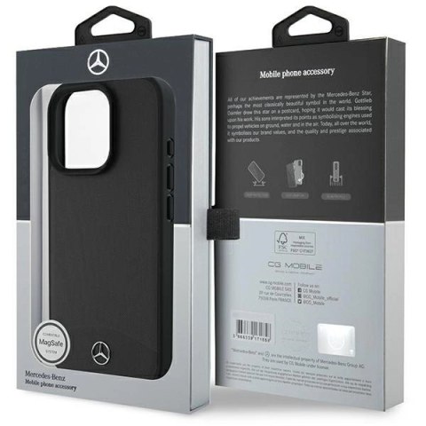 Etui Mercedes Textured And Plain Leather MagSafe na iPhone 16 Pro - czarne Etui Mercedes Textured And Plain Leather MagSafe na iPhone 16 Pro - czarne