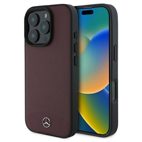 Etui Mercedes Textured And Plain Leather MagSafe na iPhone 16 Pro - czerwone Etui Mercedes Textured And Plain Leather MagSafe na iPhone 16 Pro - czerwone
