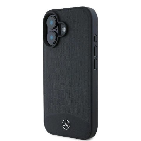 Etui Mercedes Textured And Plain Leather MagSafe na iPhone 16 - czarne