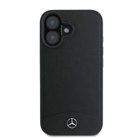 Etui Mercedes Textured And Plain Leather MagSafe na iPhone 16 - czarne