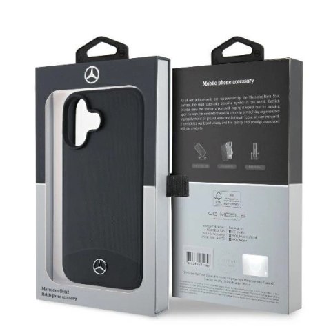 Etui Mercedes Textured And Plain Leather MagSafe na iPhone 16 - czarne