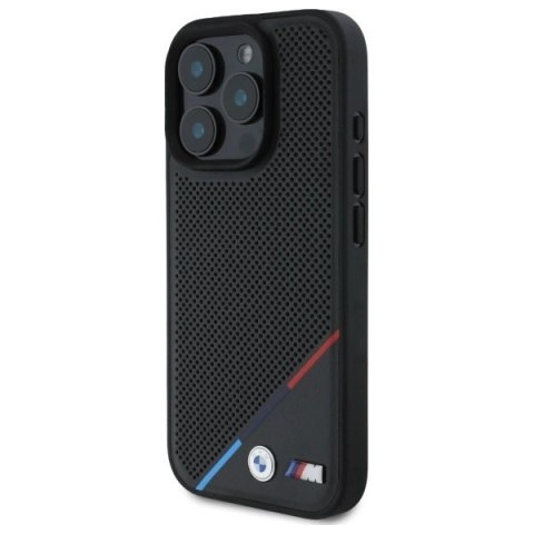 Etui BMW M Perforated Tricolor Line MagSafe na iPhone 16 Pro Max - czarne Etui BMW M Perforated Tricolor Line MagSafe na iPhone 16 Pro Max - czarne