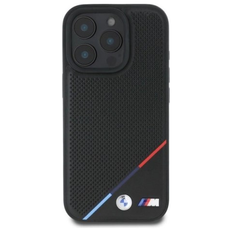 Etui BMW M Perforated Tricolor Line MagSafe na iPhone 16 Pro Max - czarne Etui BMW M Perforated Tricolor Line MagSafe na iPhone 16 Pro Max - czarne