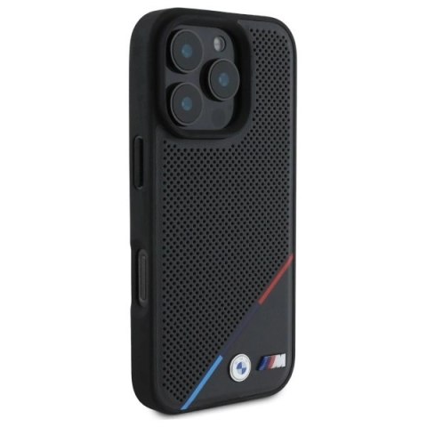 Etui BMW M Perforated Tricolor Line MagSafe na iPhone 16 Pro Max - czarne Etui BMW M Perforated Tricolor Line MagSafe na iPhone 16 Pro Max - czarne