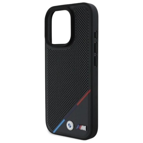 Etui BMW M Perforated Tricolor Line MagSafe na iPhone 16 Pro Max - czarne Etui BMW M Perforated Tricolor Line MagSafe na iPhone 16 Pro Max - czarne
