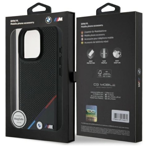 Etui BMW M Perforated Tricolor Line MagSafe na iPhone 16 Pro Max - czarne Etui BMW M Perforated Tricolor Line MagSafe na iPhone 16 Pro Max - czarne