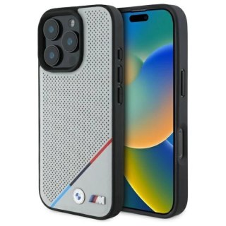 Etui BMW M Perforated Tricolor Line MagSafe na iPhone 16 Pro Max - szare