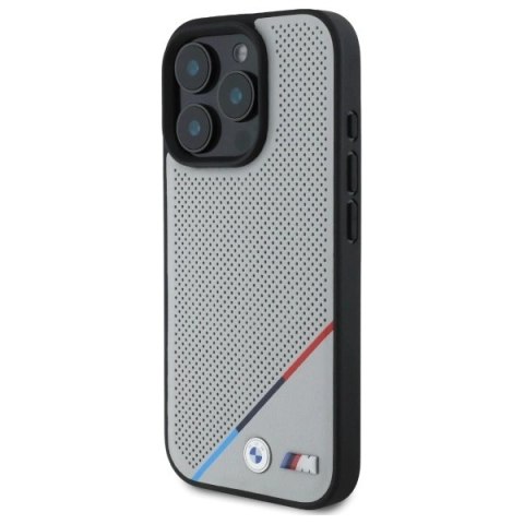 Etui BMW M Perforated Tricolor Line MagSafe na iPhone 16 Pro Max - szare Etui BMW M Perforated Tricolor Line MagSafe na iPhone 16 Pro Max - szare