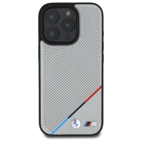 Etui BMW M Perforated Tricolor Line MagSafe na iPhone 16 Pro Max - szare Etui BMW M Perforated Tricolor Line MagSafe na iPhone 16 Pro Max - szare