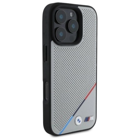 Etui BMW M Perforated Tricolor Line MagSafe na iPhone 16 Pro Max - szare Etui BMW M Perforated Tricolor Line MagSafe na iPhone 16 Pro Max - szare