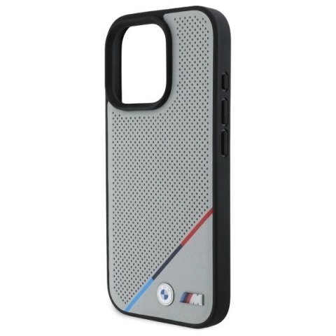 Etui BMW M Perforated Tricolor Line MagSafe na iPhone 16 Pro Max - szare Etui BMW M Perforated Tricolor Line MagSafe na iPhone 16 Pro Max - szare