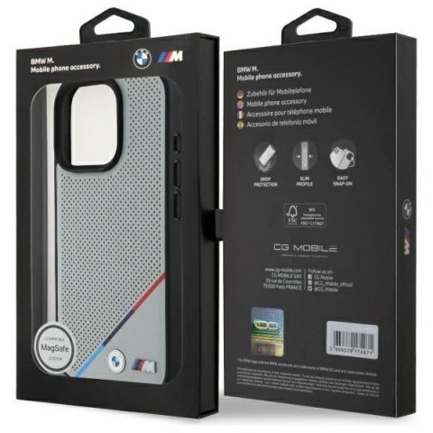 Etui BMW M Perforated Tricolor Line MagSafe na iPhone 16 Pro Max - szare Etui BMW M Perforated Tricolor Line MagSafe na iPhone 16 Pro Max - szare