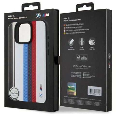 Etui BMW M Performance Tricolor Printed Stripes MagSafeMagSafe na iPhone 16 Pro Max - białe Etui BMW M Performance Tricolor Printed Stripes MagSafeMagSafe na iPhone 16 Pro Max - białe