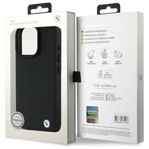 Etui BMW Sign Leather Diamond Metal Logo MagSafe na iPhone 16 Pro - czarne Etui BMW Sign Leather Diamond Metal Logo MagSafe na iPhone 16 Pro - czarne