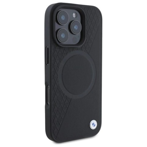 Etui BMW Sign Leather Half Textured And Circle MagSafe na iPhone 16 Pro Max - czarne