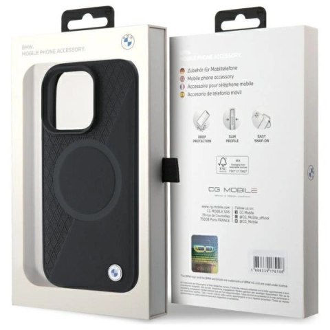Etui BMW Sign Leather Half Textured And Circle MagSafe na iPhone 16 Pro Max - czarne