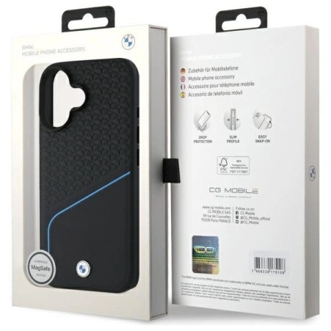 Etui BMW Sign Leather Textured And Line MagSafe na iPhone 16 - czarne