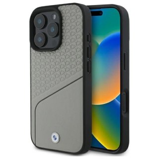 Etui BMW Sign Leather Textured and Line MagSafe na iPhone 16 Pro Max - szare