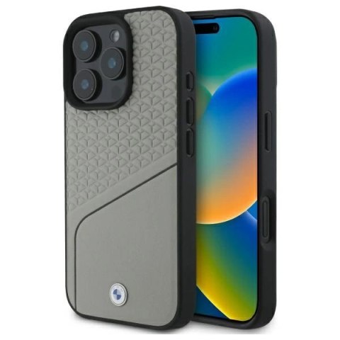 Etui BMW Sign Leather Textured and Line MagSafe na iPhone 16 Pro Max - szare