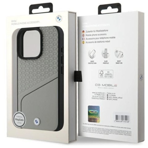 Etui BMW Sign Leather Textured and Line MagSafe na iPhone 16 Pro Max - szare