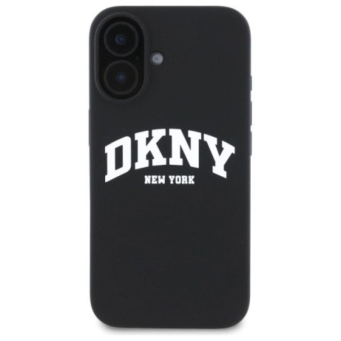 Etui DKNY Silicone White Printed Logo MagSafe na iPhone 16 - czarne Etui DKNY Silicone White Printed Logo MagSafe na iPhone 16 - czarne