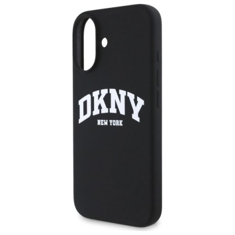 Etui DKNY Silicone White Printed Logo MagSafe na iPhone 16 - czarne Etui DKNY Silicone White Printed Logo MagSafe na iPhone 16 - czarne