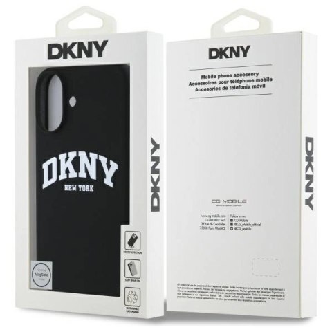Etui DKNY Silicone White Printed Logo MagSafe na iPhone 16 - czarne Etui DKNY Silicone White Printed Logo MagSafe na iPhone 16 - czarne