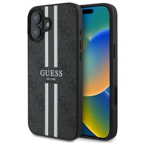 Etui Guess 4G Printed Stripes MagSafe na iPhone 16 - czarne Etui Guess 4G Printed Stripes MagSafe na iPhone 16 - czarne