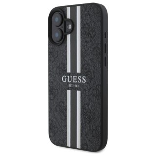 Etui Guess 4G Printed Stripes MagSafe na iPhone 16 - czarne