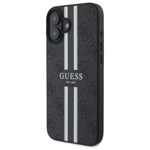 Etui Guess 4G Printed Stripes MagSafe na iPhone 16 - czarne Etui Guess 4G Printed Stripes MagSafe na iPhone 16 - czarne