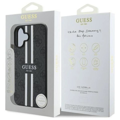 Etui Guess 4G Printed Stripes MagSafe na iPhone 16 - czarne Etui Guess 4G Printed Stripes MagSafe na iPhone 16 - czarne