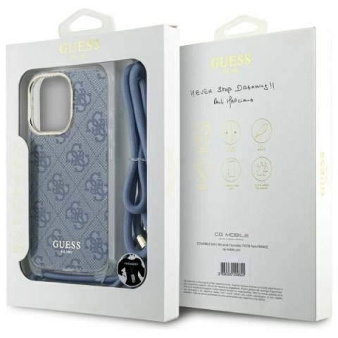 Etui Guess Crossbody Cord 4G Print na iPhone 16 Pro Max - niebieskie Etui Guess Crossbody Cord 4G Print na iPhone 16 Pro Max - niebieskie