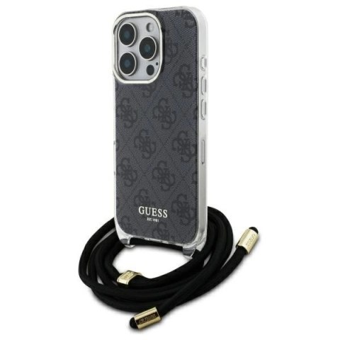 Etui Guess Crossbody Cord 4G Print ze smyczą na iPhone 16 Pro - czarne Etui Guess Crossbody Cord 4G Print ze smyczą na iPhone 16 Pro - czarne